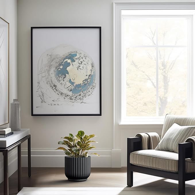 Kante Round Fulted Planter, 11 Inch Dia Large Concrete Plant Pots with Drainage Hole and Rubber Plug, Modern Decor for Indoor Outdoor Plants, Flower, Black