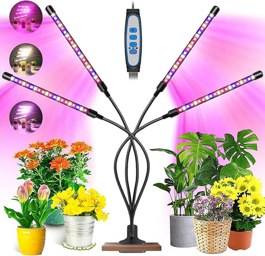 Garpsen Grow Lights for Indoor Plants, 80 LEDs Full Spectrum Plant Light with Clip, 5 Dimming Levels & 3 Colors Grow Lamp with Timer 6/12/16H, 360° Adjustable Gooseneck for Seedlings and Succulents