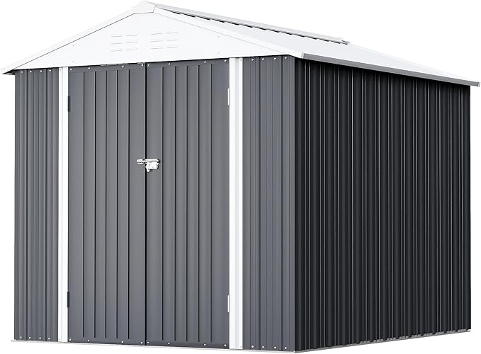 GUNJI 6 x 4 FT Shed Outdoor Storage Shed Metal Garden Shed with Lockable Door Outside Waterproof Tool Shed for Backyard, Patio, Lawn (Gray)