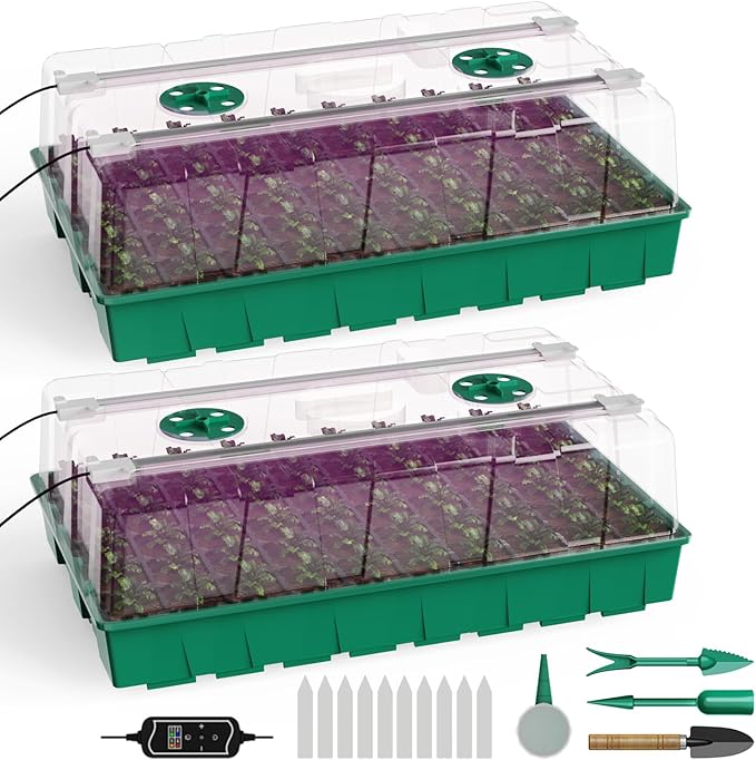 120 Cell Seed Starter Tray, Seed Starter Kit with Growth Light, 3.54-inch Humidity Dome Seedling Germinatio Starter Kit, Indoor Seed Germination Tray for Plant Reproduction and Seed Initiation.