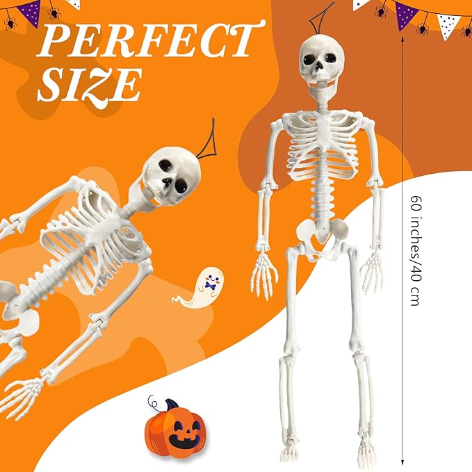 Geelin 12 Pcs Halloween Skeletons Flamingo Yard Decorations Skeleton Black Orange Flamingo Stakes for Halloween Lawn Garden Outdoor Party Decorations