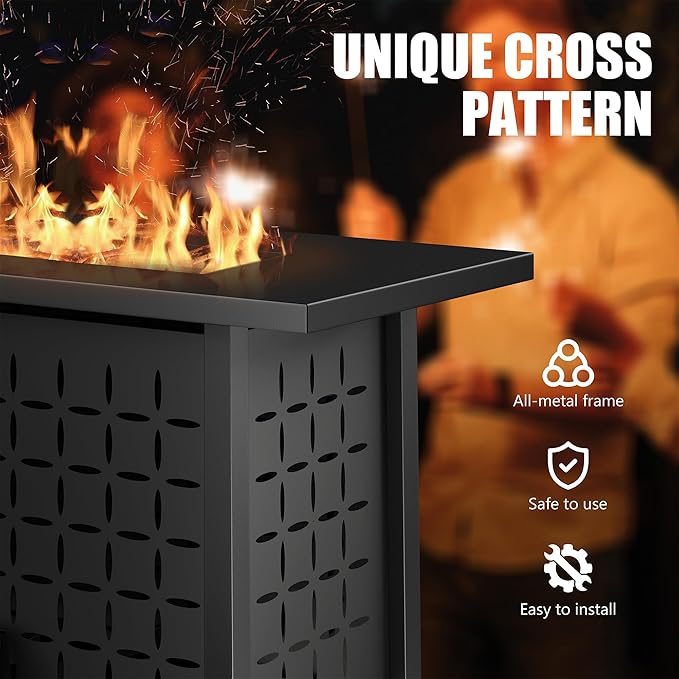 Vongrasig 43 inch Gas Fire Pit Table, 50,000 BTU Outdoor Rectangular Propane Firepit Table with Lid, Glass Wind Guard, Lava Rock, 2 in 1 Firepit Table for Outside, Patio, Deck, Garden, Backyard