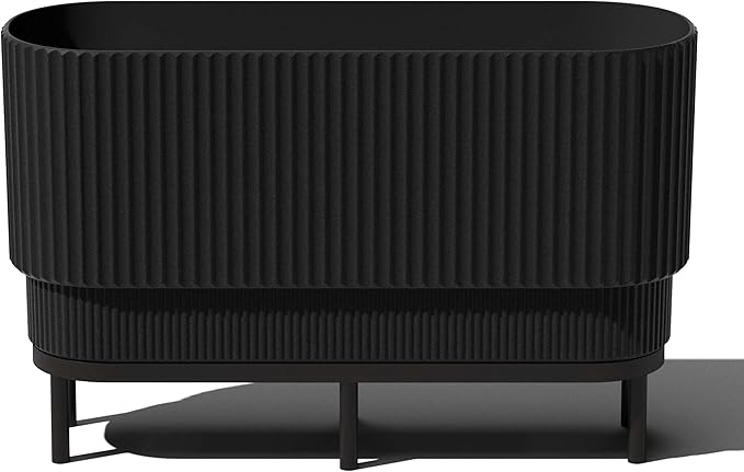 Veradek Demi Series Raised Long Planter for Indoor/Outdoor Use | Made from Plastic & Stone w/Wooden Stand | Modern Patio Décor for Flowers/Shrubs