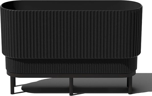Veradek Demi Series Raised Long Planter for Indoor/Outdoor Use | Made from Plastic & Stone w/Wooden Stand | Modern Patio Décor for Flowers/Shrubs