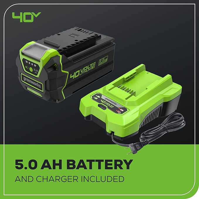 Greenworks 40V 21" Push Mower, 5.0Ah USB Battery