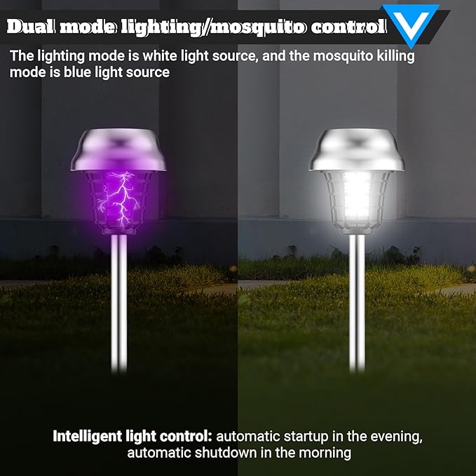 Qualirey 4 Pcs Solar Bug Zapper Outdoor Waterproof Solar Mosquito Zapper Outdoor Solar Powered Mosquito Killer Lamp Mosquito Repellent Lamp for Patio Yard Garden Insect (Purple Light, White Light)
