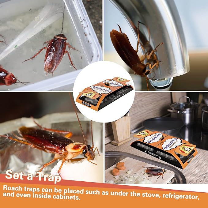 Stingmon Upgrade 18 Pack Roach Traps Indoor, Sticky Traps for Cockroaches Indoor Home, Sticky Glue Roach Traps, Roach Bait Cockroach Trap for Roach Ants Spiders, Orange