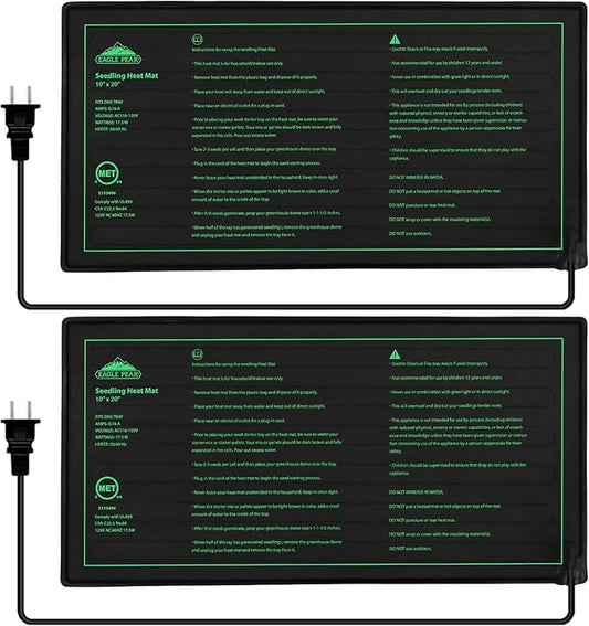 EAGLE PEAK 2 Pack Waterproof Seedling Heat Mat 10” x 20”, UL & MET-Certified Heating Pad for Seed Starting, Seed Germination, Warm Hydroponic Gardening Heating Pad, Contains (2) Warming Mats
