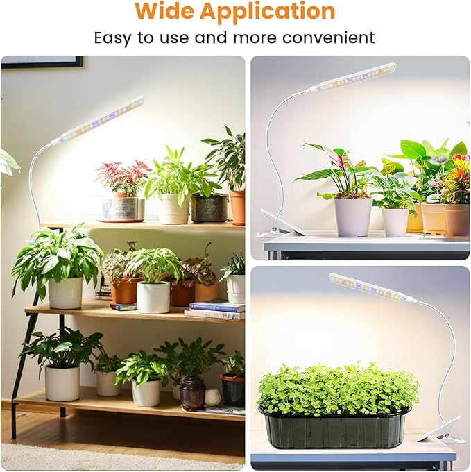 Kullinss Grow Lights for Indoor Plants with Clip, 10W 57 LEDs White Plant Lights for Indoor Growing with 6/12/16H Timer, 3 Color Modes, Full Spectrum Sunlike Plant Growing Lamp for Bonsai, Herbs