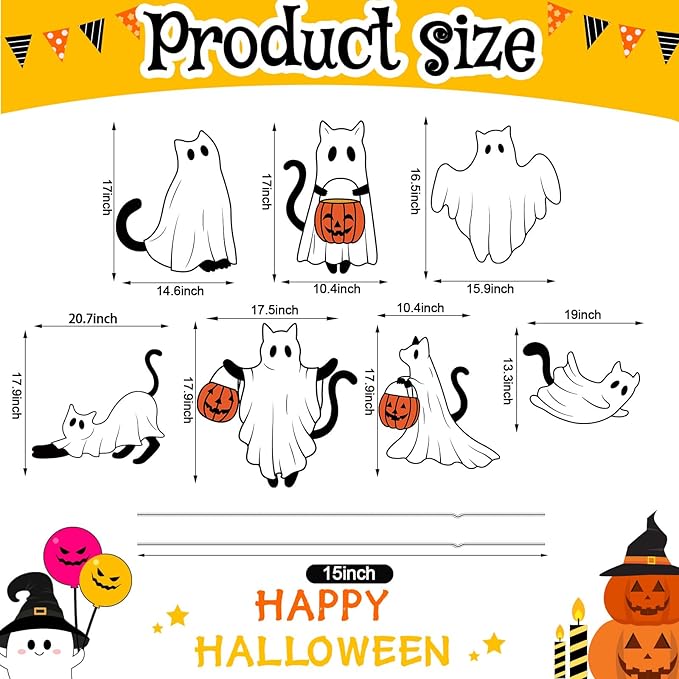 Nuanchu 7 Pcs Halloween Yard Outdoor Decorations Ghost Cat Yard Signs Corrugated Plastic Ghost Cat Pumpkin Lawn Sign with Stakes Waterproof Halloween Garden Stakes for Outside Scary Spooky Decor