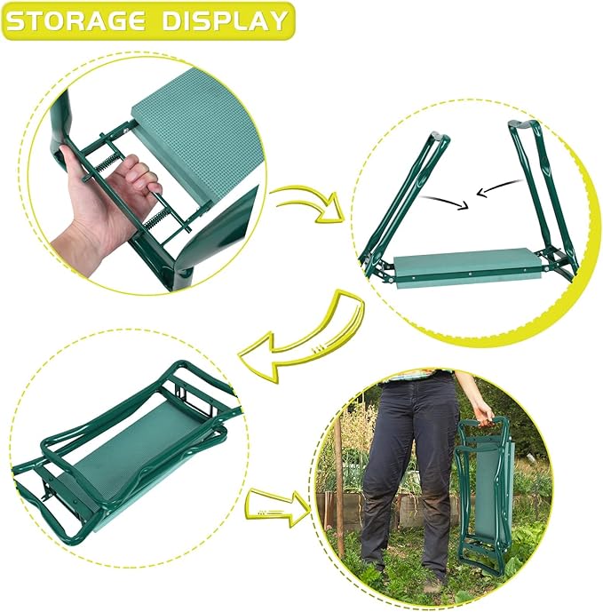 Garden Kneeler and Seat Stool with 2 Large Tool Bags and Soft Kneeling Pad Heavy Duty Garden Foldable Bench for Gardening Lovers (2 Tool Bags)