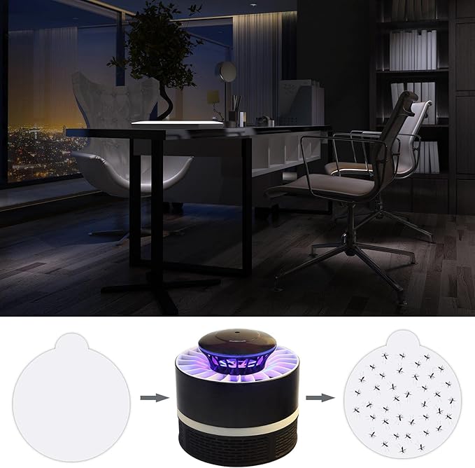 48 Pack 4.3 Inches Round Insect Trap Refillable Glue Boards Sticky Fruit Fly Trap Mosquito Fly Killer for Mosquitoes Fruit Flies Gnats Moths Fits Most Models Indoor Outdoor Lamp