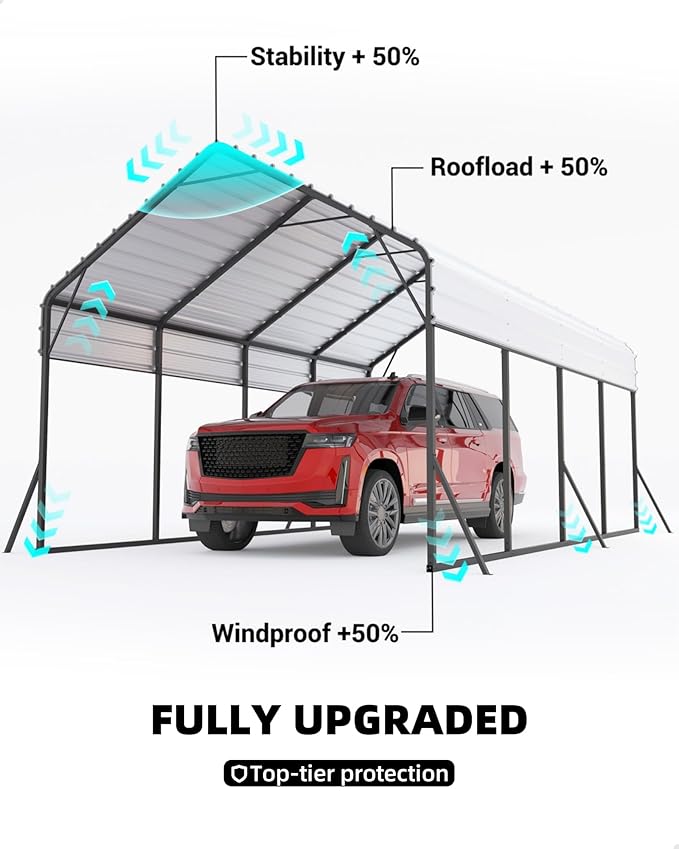 13x21x10 FT Metal Carport with Reinforced Frame, Galvanized Steel Roof & Enhanced Base Heavy Duty Car Ports for All-Weather Car Garage Shelter for Car, Truck, Pickup, SUV, Tractor, and Boat