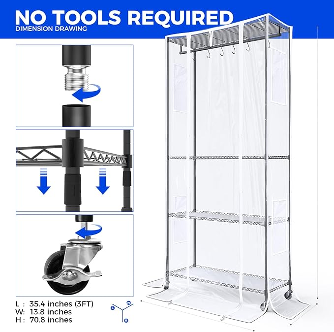 Barrina CX3Z Indoor Greenhouse with Grow Light, 4-Tier Metal Plant Stand with Zippered EVA Cover and Wheels, LED Full Spectrum 3FT 36W(per Light) Plant Growing Lamp with Timer, 35.4"x13.8"x70.9"