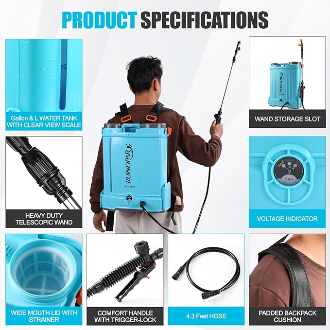 Battery Powered Backpack Sprayer 4 Gallon,100 PSI Adjustable Pressure,Compatible with Makita 18V Battery,Electric Garden Sprayer with 21V 2.6Ah Battery,Weed Sprayer for Weeding & Cleaning
