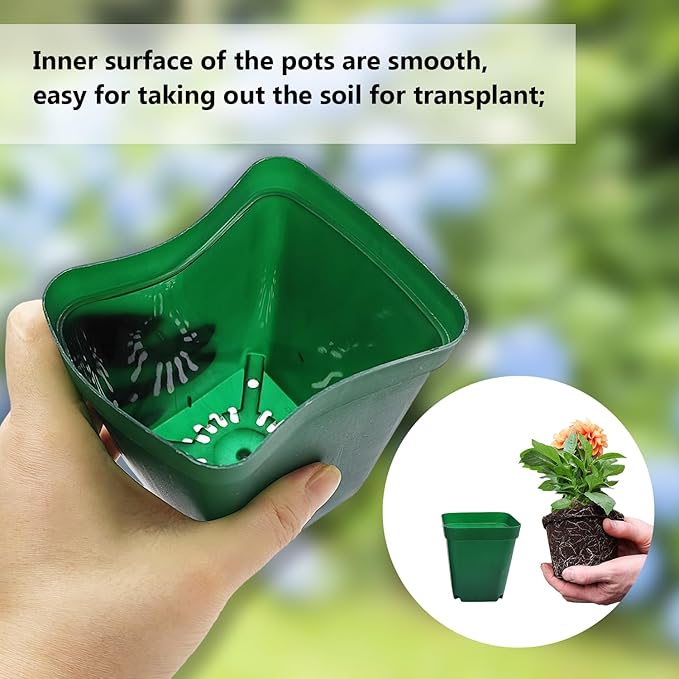 Square Nursery Seedling Pot 3.5 Inches 90 Pcs, Small Nursery Pot Plastic Thick and Sturdy Seed Start Germination Pot for Plant Propagation and Seeding(Green,3.54 Inches, 90Pcs)