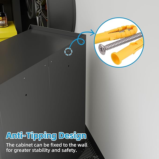 Metal Tool Cabinets with Pegboard and Hooks,Garage Storage Cabinet with Wheels and 2 Lockable Doors for Garage, Home, Office,Assembly Required,Black,13.8" D x 26" W x 34.3" H