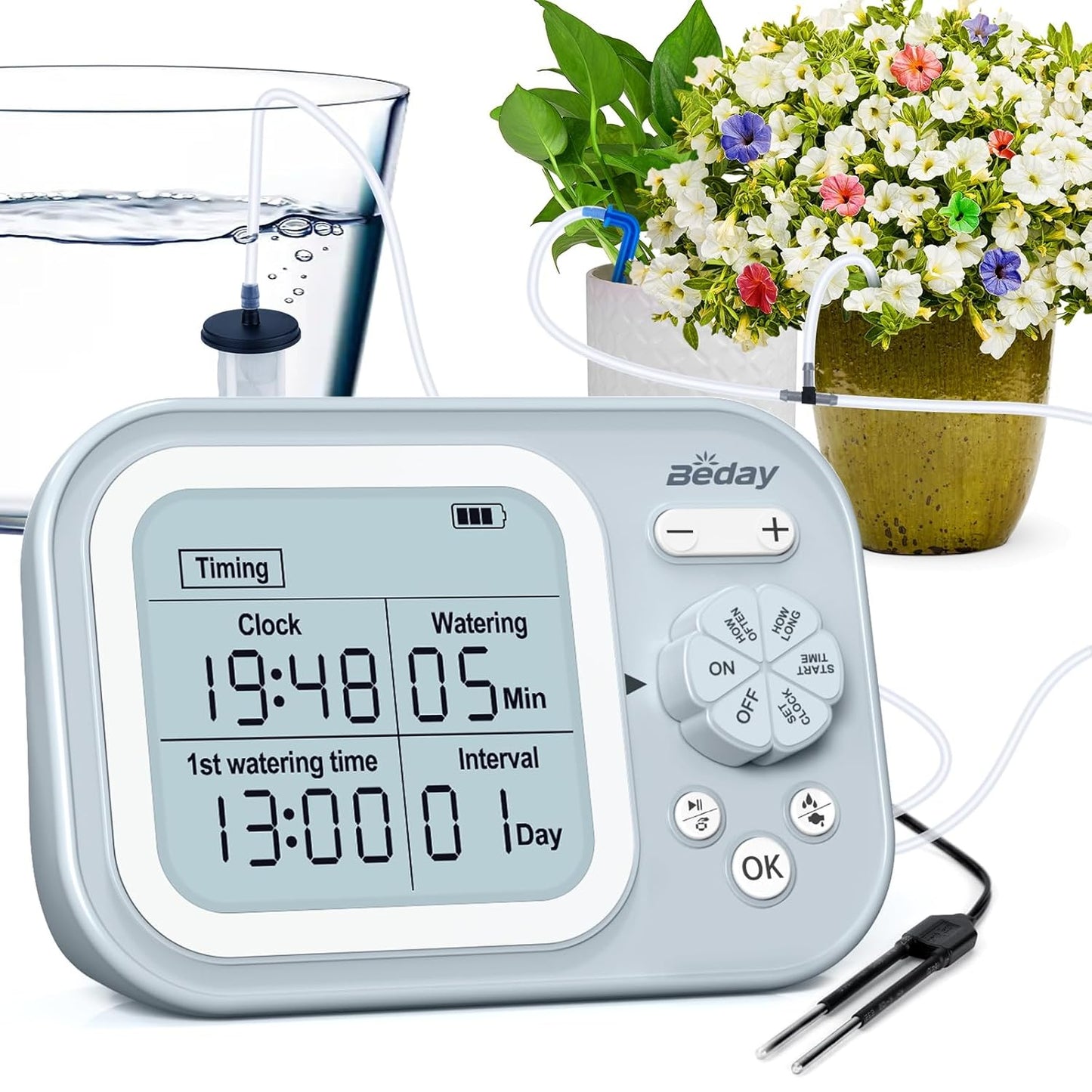 Automatic Plant Waterer Indoor Self Watering System for 15 Potted Plants, Auto Drip Irrigation Kit Programmable Water Timer with Smart Humidity Detection, Blue