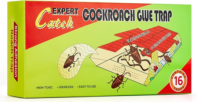 16 Pack Roach Trap, Sticky Glue Cockroach Traps Indoor Home, Pest Control Traps for Cricket Ants Spiders, Kids & Pets Friendly (Roach Traps 16 Pack)