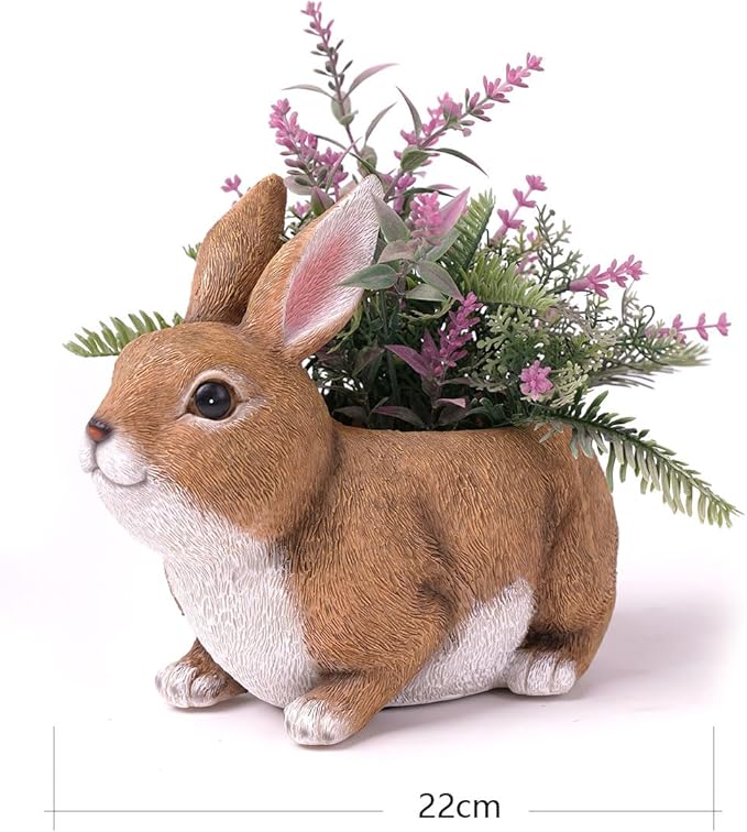 HAUCOZE Rabbit Planter Gifts Statue Animal Sculpture Decor Modern Figurine Arts Polyresin 8.7inch
