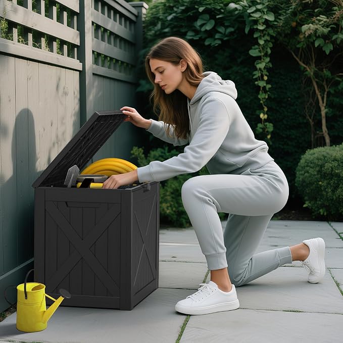 Mars Villa Deck Box, Outdoor Storage Box 31 Gallon, Waterproof Weatherproof and UV Resistant Resin Storage Bin with Lockable Lid, Ideal for, Patio Furniture Cushions, Pool Supplies, Garden Tools