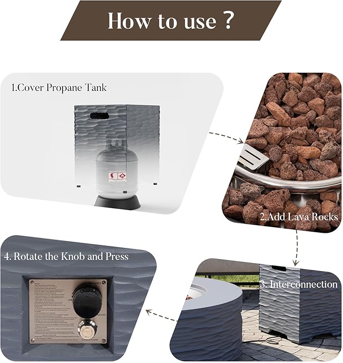 Cosiest Propane Fire Pit with Tank Cover for Outside, 35 in Round Gas Fire Pits for Outdoor Patio, CSA Certified, 50000 BTU Concrete Rectangle Base with Rain Cover, Free Lava Rocks