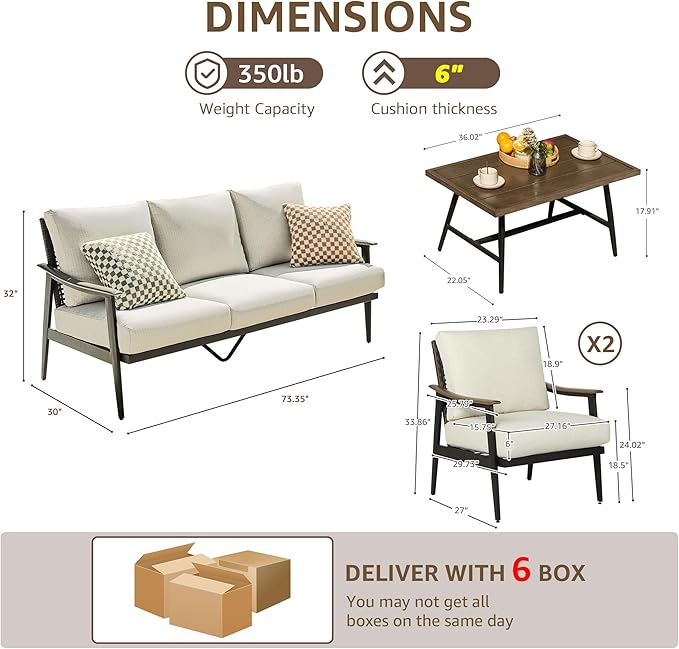 NATURAL EXPRESSIONS 6 Pieces Patio Furniture Set, Outdoor Furniture Sofa Sectional Modern Metal Patio Conversation Set with High Back Wicker Backrest & Loveseat for Balcony, Backyard, Deck, Porch