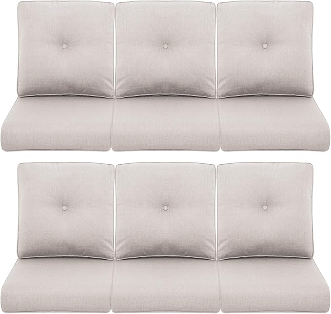 Patio Chair Cushions 6 Packs - Outside High Back Thick Water-Resistant Cushion 22x24 with Zipper Cover for Outdoor Glider Rocking Chairs Loveseat 3-Seater Couch Sofa – Beige/Buckle