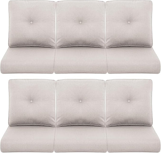Patio Chair Cushions 6 Packs - Outside High Back Thick Water-Resistant Cushion 22x24 with Zipper Cover for Outdoor Glider Rocking Chairs Loveseat 3-Seater Couch Sofa – Beige/Buckle