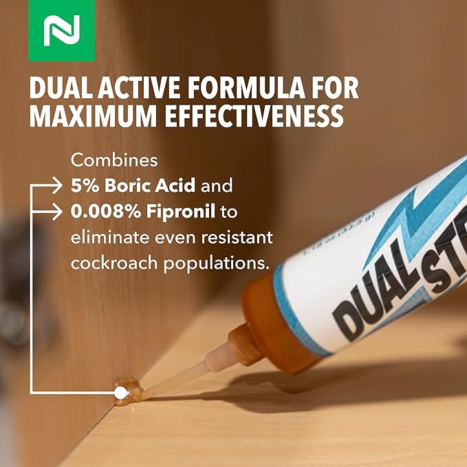 Nisus Dual Strike Cockroach Bait Gel, Kills Roaches Fast with Boric Acid and Fipronil, Long-Lasting Indoor and Outdoor Pest Control Use, 4 Pack