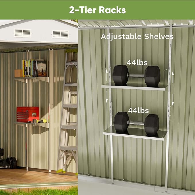 Patiowell 10 x 10 FT Metal Outdoor Storage Shed with Detachable Storage Shelves, Large Steel Utility Tool Shed Storage House with Lockable Door, Garden Tool Shed for Backyard Garden Patio Lawn,Brown