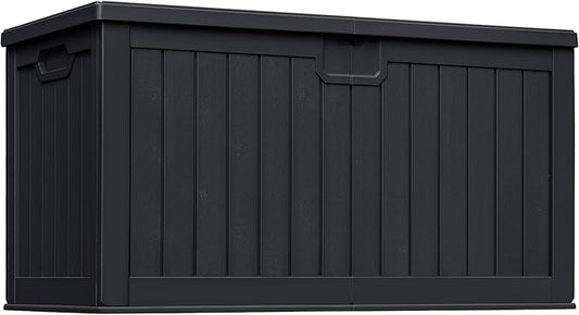 Greesum 230 Gallon HDPE Outdoor Storage Box with Removable Dividers, Weatherproof Oversized Deck Box for Patio, Garage, Garden, Black