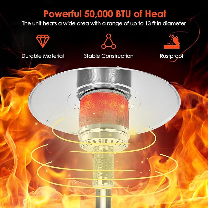 Giantex 50,000 BTU Propane Patio Heater for Outdoor Use, Heat Lamp With Wheels, Trip-over Protection & CSA Certified for Commercial and Household (Grey)