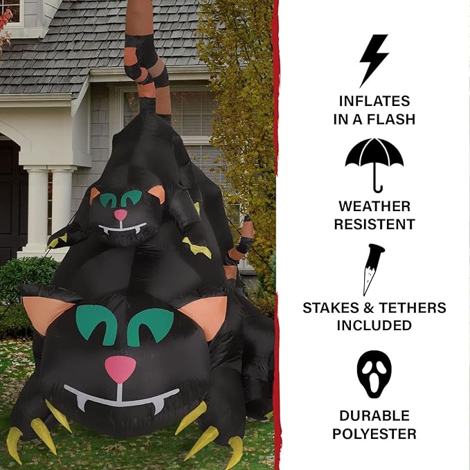Haunted Hill Farm 5-ft. Black Cat Trio Blow Up with Lights, Outdoor Halloween Inflatable Decoration for Lawn and Yard, Giant Spooky Holiday Decor