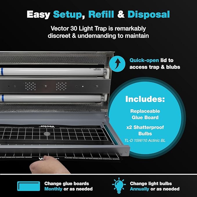 Catchmaster Vector 30, UV Light Fly Traps Indoor for Home, Electric Gnat Traps for House Indoor, Shatterproof Bulbs UV Lamp Fly, Insect & Mosquito Killer, Silent Bug Light for Kitchen, Shed, Garage