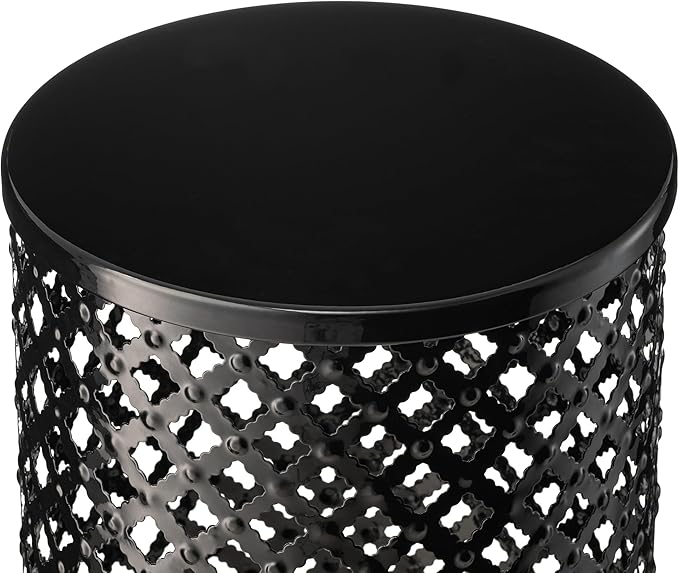 Glitzhome Outdoor Side Table Set of 2, Decorative Garden Stool for Indoor Outdoor Heavy Duty Metal Frame Modern Accent Table, Black