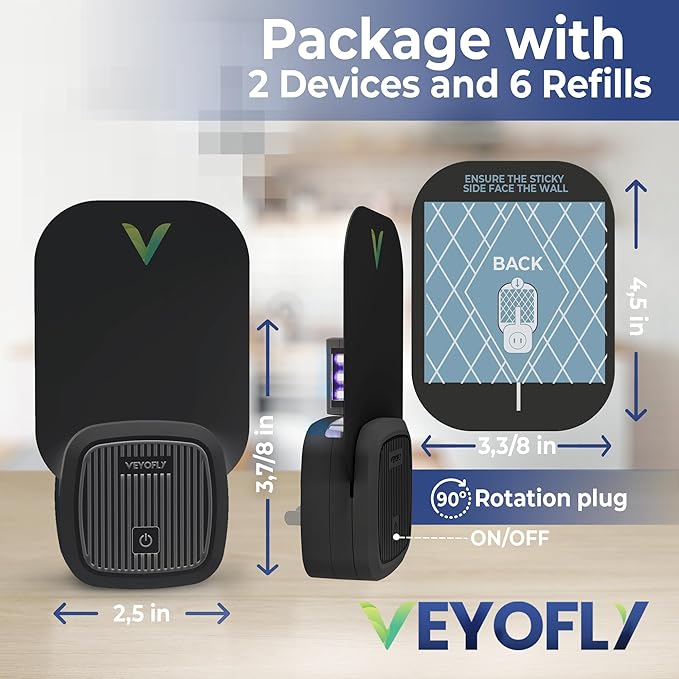 VEYOFLY Fly Trap Indoor, Fruit Fly Traps for Indoors, (2 Device + 6 Refills) Gnat Traps for House Indoor, Fly Catcher Indoor, Plug in Light Flying Insect Trap, Bug Light Killer, Fly Trap