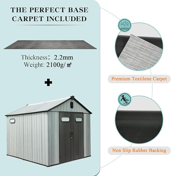 Domi 8x12FT Resin Outdoor Storage Shed with Lockable Door, Waterproof Outside Sheds with Windows & Vents, Heavy-Duty Plastic Tool Storage Shed for Patio Furniture, Lawn Mower, Bike
