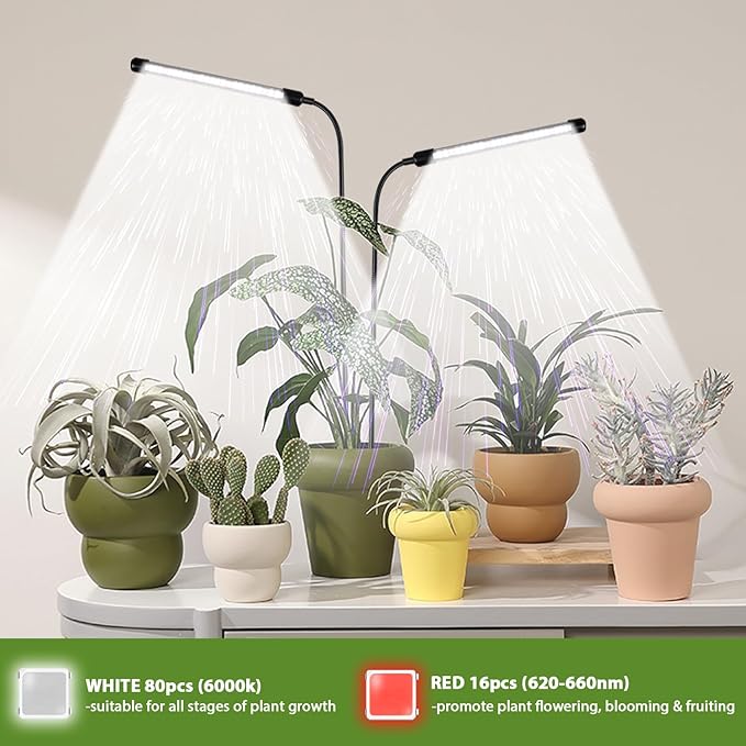 Grow Light 2 Pack, 6000K Full Spectrum Gooseneck Growing Lamp for Indoor Pot Plants Bonsai/Plant/Houseplants, Dimmable & Auto Timer 4 8 12H