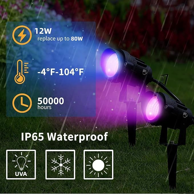 Black Lights Spot Lights,12W IP65 Waterproof SpotLights for Halloween Decoration Outdoor Garden Parties Entertainment Houses（2 Lights