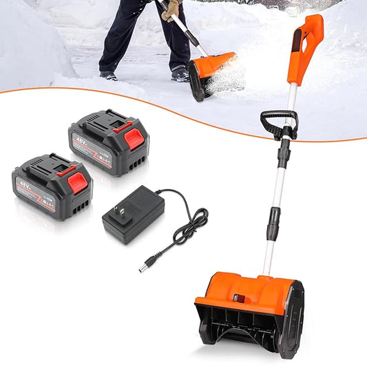 13" Cordless Snow Shovel, 2x 48V 600W Motor 4-Ah Battery Powered Snow Blower 8" Depth Electric Snow Shovel with Directional Plate Adjustable Front Handle (4-Ah Battery & Quick Charger Included) Orange