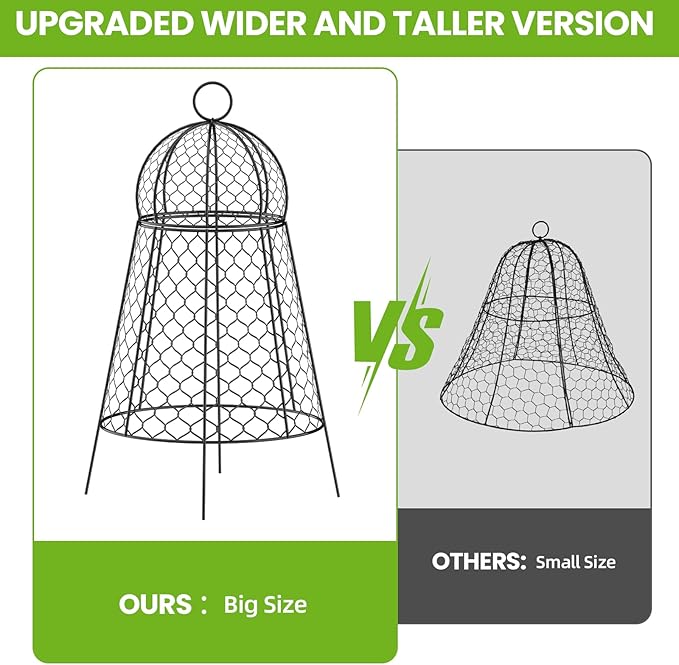 6pc Chicken Wire Plant Covers, Plant Protectors from Animals, Garden Cloches for Plants Outdoor, Extra Large 14”D x 22.8”H Non-Installation Plant Protect Cage.
