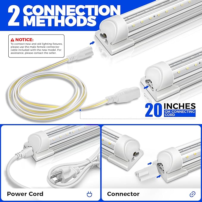 Barrina T8 Grow Lights for Indoor Plants, 5000K White Full Spectrum Grow Light Strip, 60W(4 x 15W), 1FT Plant Light for Greenhouse Indoor Growing, V-Shape with Reflector, Linkable, 4 Packs