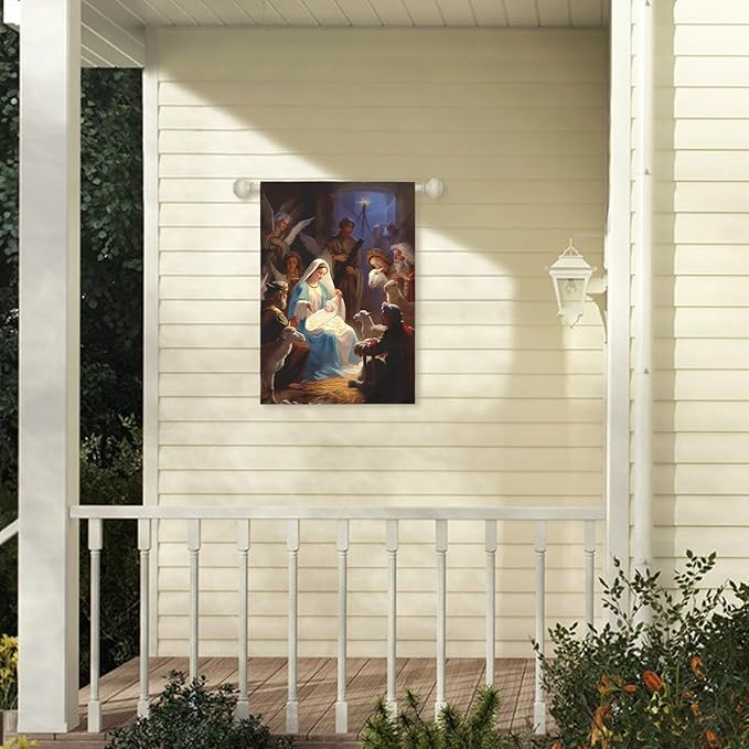 Nativity Garden Flags Religious Christma Yard Flag Winter Catholic Jesus House Banners for Holy Night Outside Double Sided Home Yard Farm Xmas Decor Outdoor 28 x 40 Inch