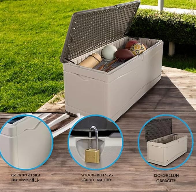 Heavy-Duty Outdoor Storage Deck Box, 130 Gallon Capacity, Weather-Resistant (Desert Sand/Brown)
