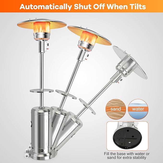 Giantex Outdoor Propane Heater, 48000 BTU Standing Gas Heater w/Shelf Tabletop & Wheels, Tip-Over Protection & Auto Shut Off, CSA Certified, Portable Patio Heater for Home & Commercial Use (Silver)
