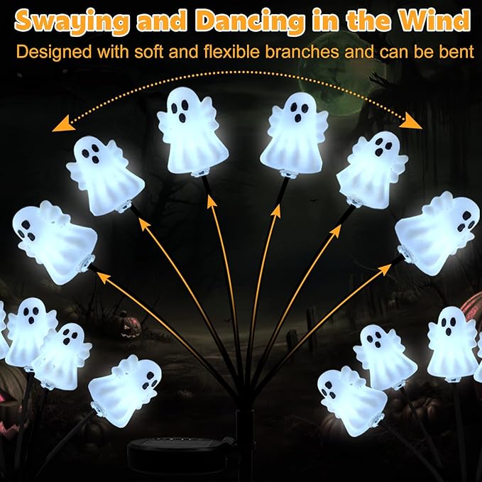 Set of 3 Halloween Ghost Lights Outdoor Solar Pathway Lights with 18 Cool White LEDs for Garden Yard Lawn Patio Decorations