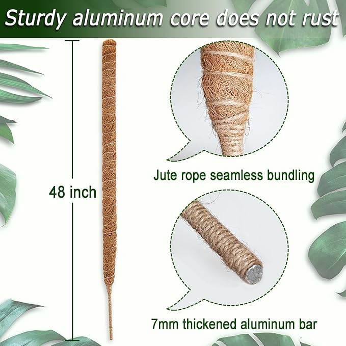 48 Inch Moss Pole, Bendable Moss Pole for Plants Monstera, Tall Moss Poles for Climbing Plants Indoor, Large Moss Pole Support, Garden Trellis Plant Stick Stakes for Potted Plants, Pothos