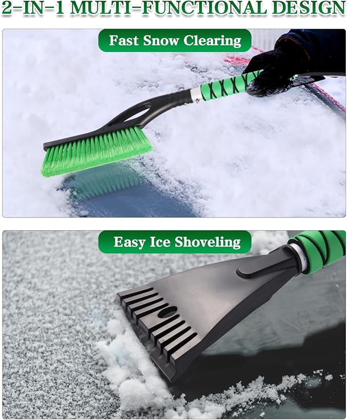 2 Pack 27" Car Snow Brush and Ice Scraper, Detachable Scratch Free Ice Scraper with Ergonomic Foam Grip, Winter Snow Removal Tool for Car Windshield