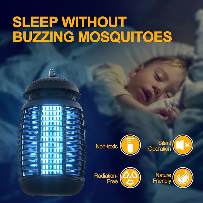 Bug Zapper with Light Sensor, Mosquito Zapper Outdoor 4200V Electric Insect Killer, Waterproof Mosquito Killer, Fly Zapper, Fly Trap for Home Backyard Garden Patio, Mosquito Repellent Outdoor
